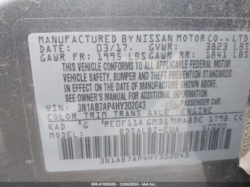 VIN 3N1AB7AP4HY302043 2017 NISSAN SENTRA no.9