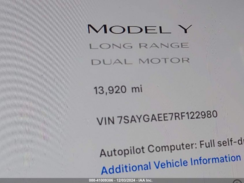 VIN 7SAYGAEE7RF122980 2024 Tesla Model Y, Long Rang... no.15