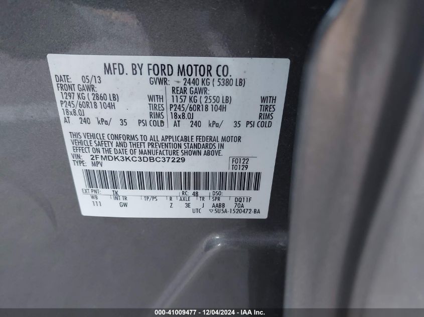 VIN 2FMDK3KC3DBC37229 2013 Ford Edge, Limited no.9