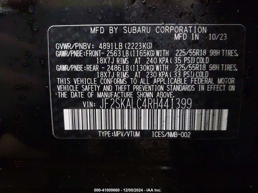 2024 SUBARU FORESTER LIMITED - JF2SKALC4RH441399