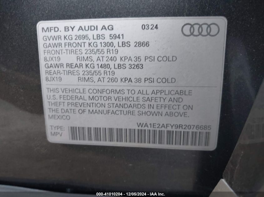 VIN WA1E2AFY9R2076685 2024 Audi Q5, Premium Plus 55... no.9