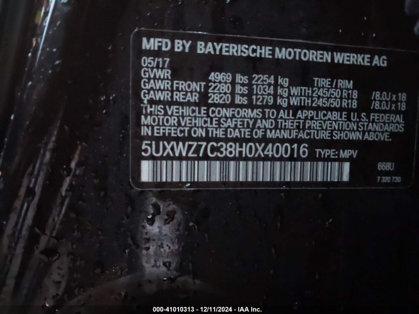 VIN 5UXWZ7C38H0X40016 2017 BMW X3, Sdrive28I no.9