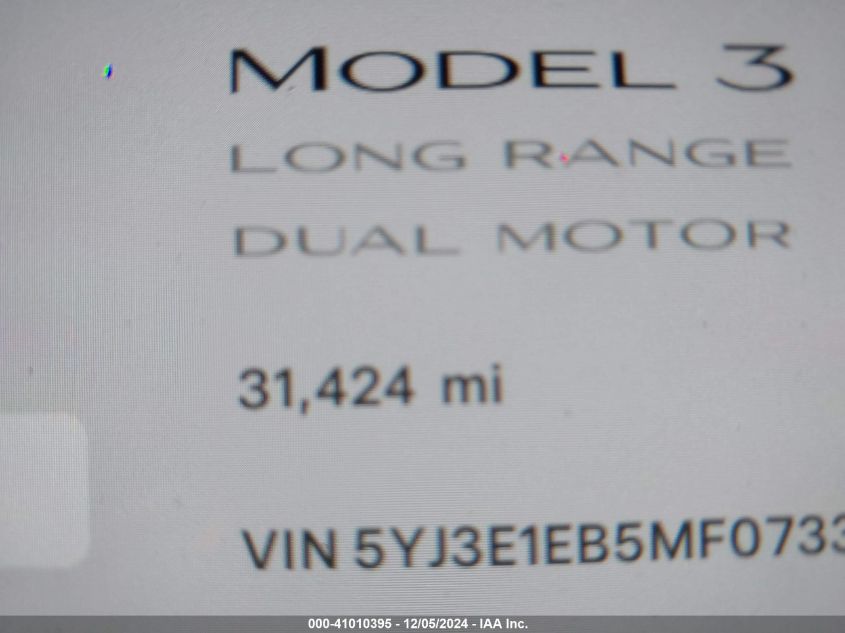 VIN 5YJ3E1EB5MF073306 2021 Tesla Model 3, Long Rang... no.15