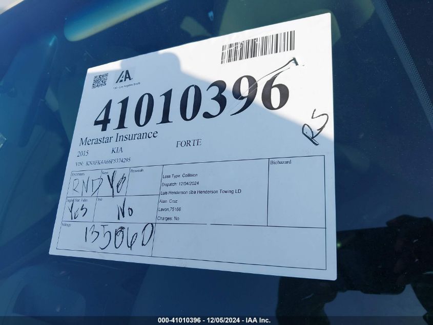 2015 KIA FORTE LX - KNAFK4A66F5374295