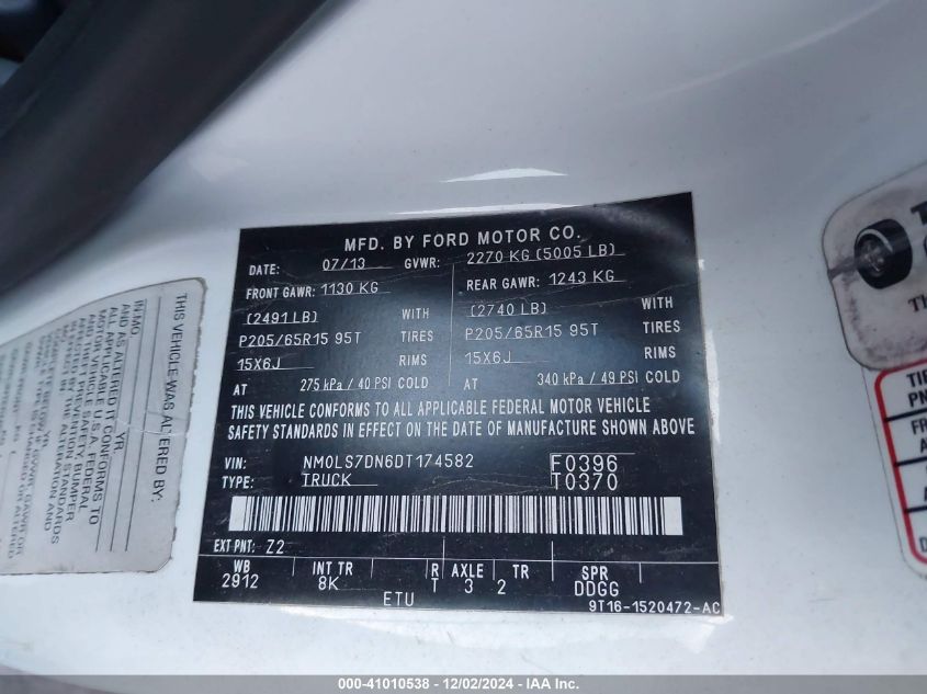 2013 Ford Transit Connect Xlt VIN: NM0LS7DN6DT174582 Lot: 41010538