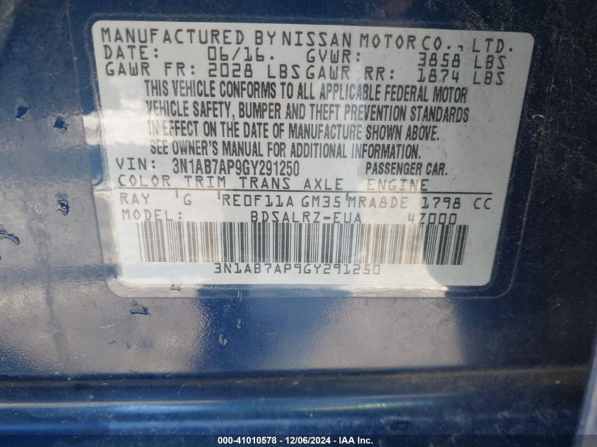 VIN 3N1AB7AP9GY291250 2016 Nissan Sentra, SR no.9