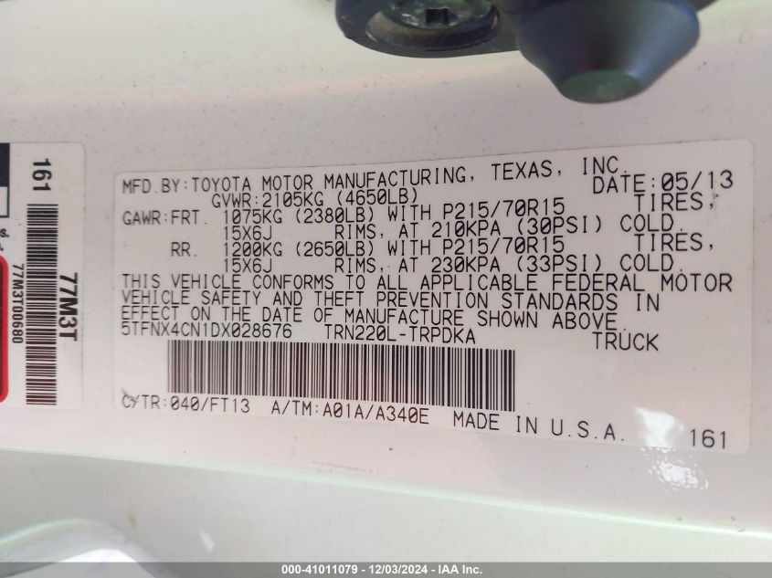 2013 Toyota Tacoma VIN: 5TFNX4CN1DX028676 Lot: 41011079