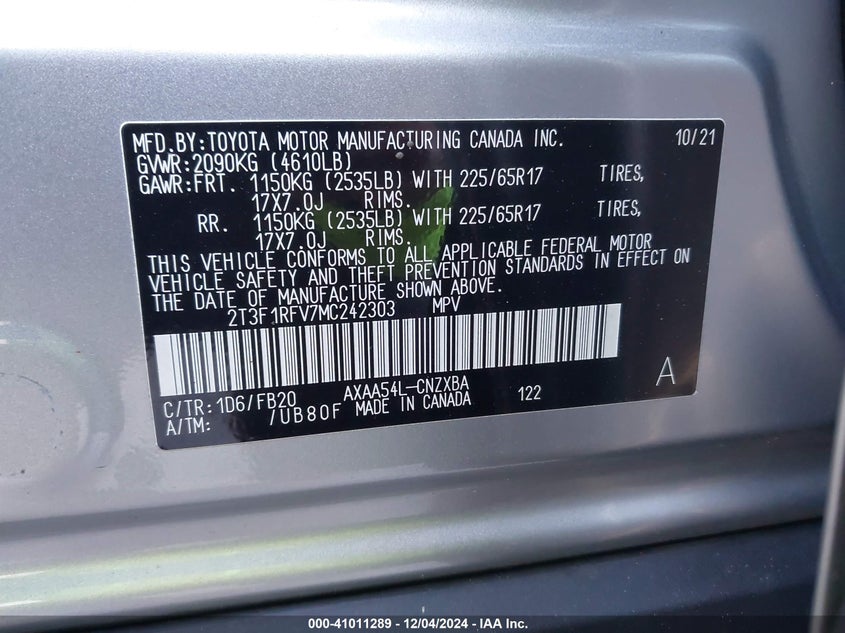 2021 TOYOTA RAV4 LE - 2T3F1RFV7MC242303