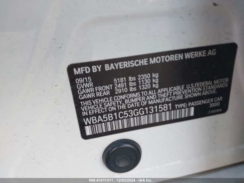 VIN WBA5B1C53GG131581 2016 BMW 5 Series, 535I no.9