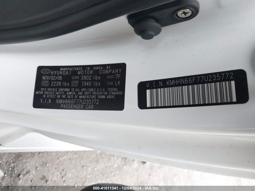 2007 HYUNDAI TIBURON VIN: KMHHN66F77U235772
