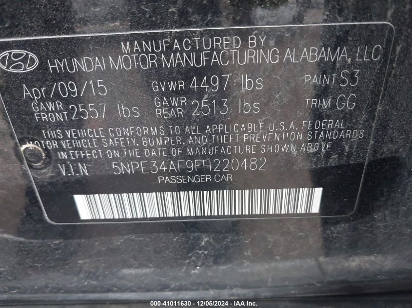 VIN 5NPE34AF9FH220482 2015 Hyundai Sonata, Sport no.9