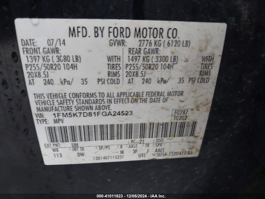 VIN 1FM5K7D81FGA24523 2015 Ford Explorer, Xlt no.9