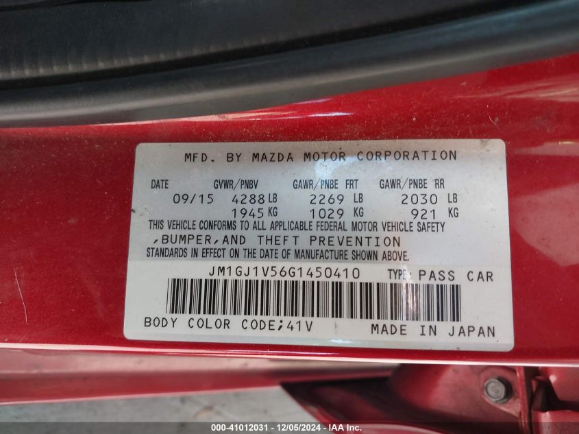 VIN JM1GJ1V56G1450410 2016 MAZDA MAZDA6 no.9