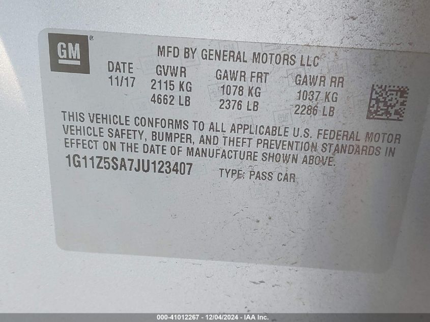 VIN 1G11Z5SA7JU123407 2018 CHEVROLET IMPALA no.9