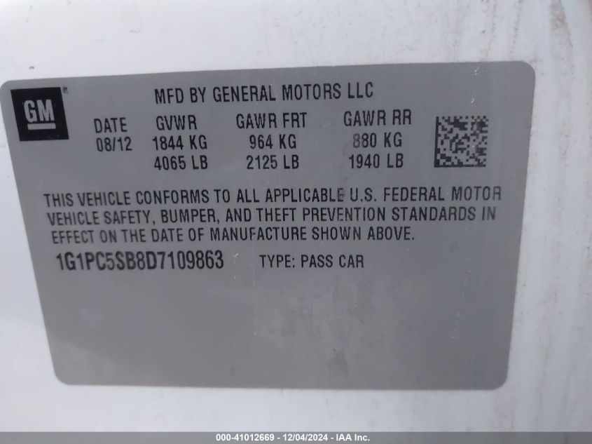 VIN 1G1PC5SB8D7109863 2013 Chevrolet Cruze, 1Lt Auto no.9