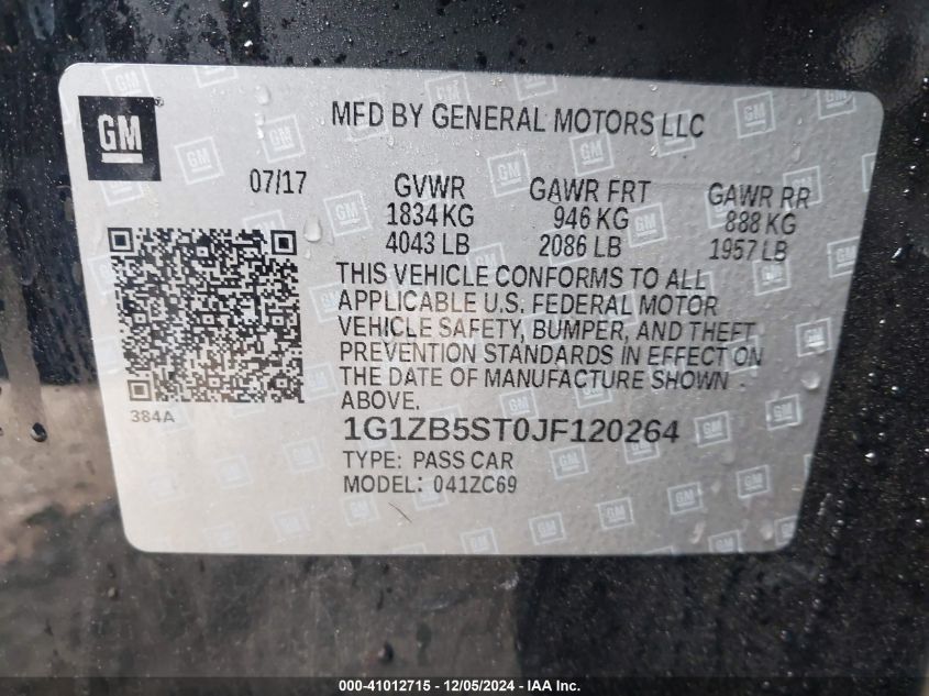 VIN 1G1ZB5ST0JF120264 2018 Chevrolet Malibu, 1LS no.9