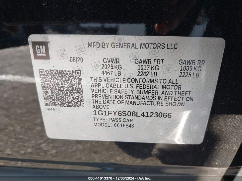 VIN 1G1FY6S06L4123066 2020 Chevrolet Bolt, Ev Fwd Lt no.9