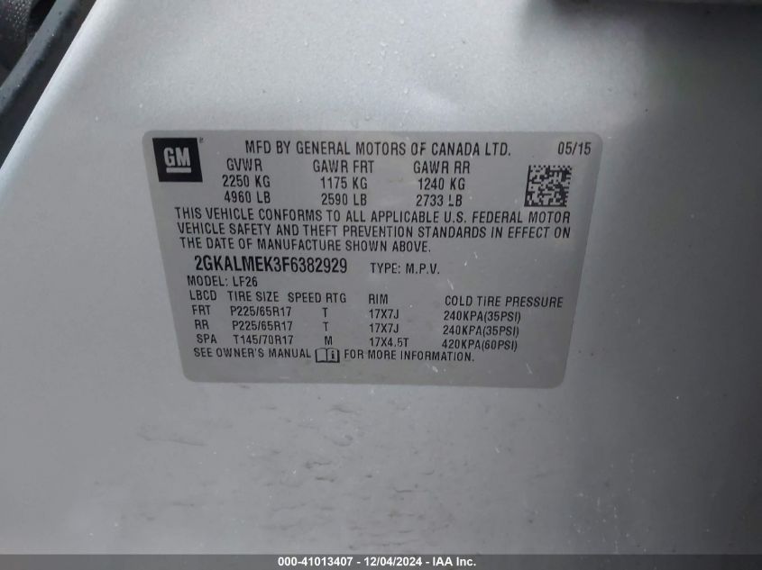 VIN 2GKALMEK3F6382929 2015 GMC Terrain, Sle-1 no.9