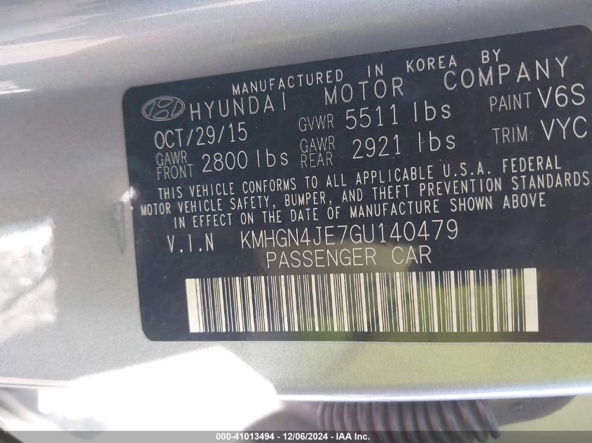 2016 HYUNDAI GENESIS 3.8L - KMHGN4JE7GU140479