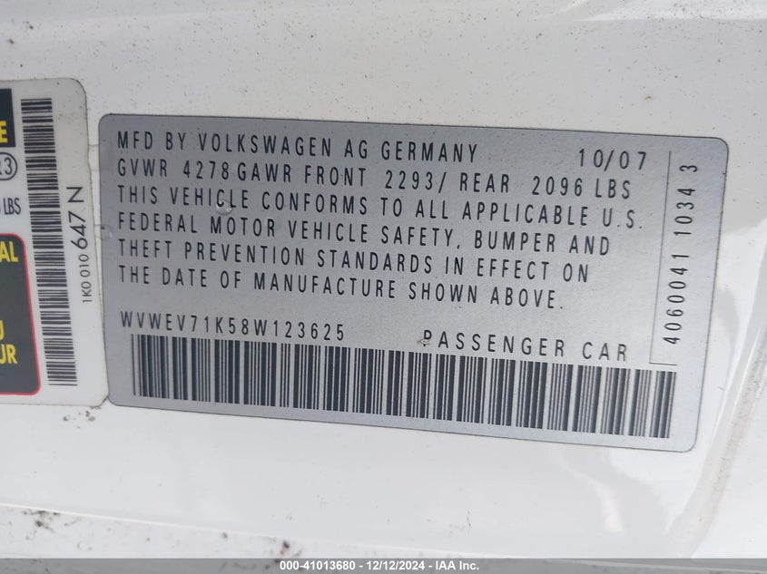 2008 VOLKSWAGEN GTI VIN: WVWEV71K58W123625