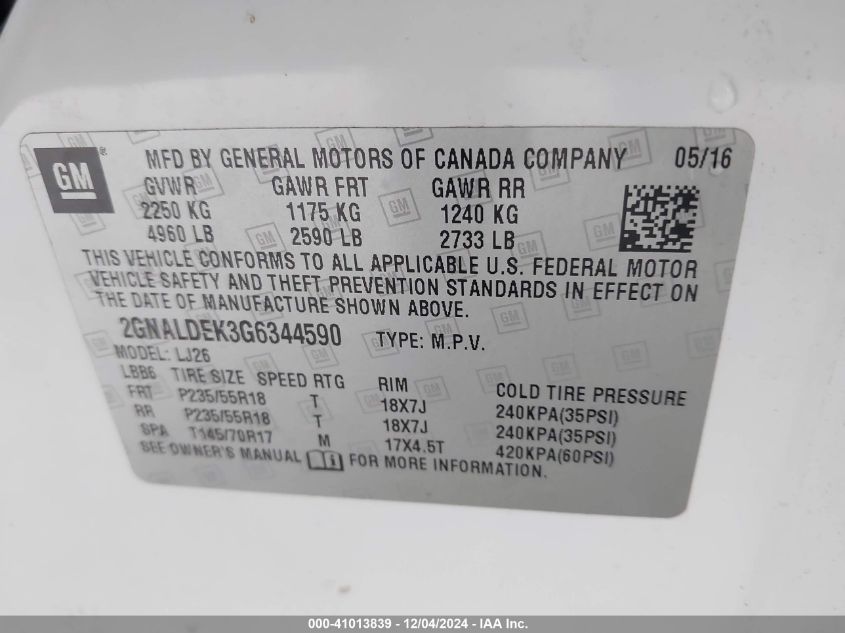 VIN 2GNALDEK3G6344590 2016 Chevrolet Equinox, Ltz no.9