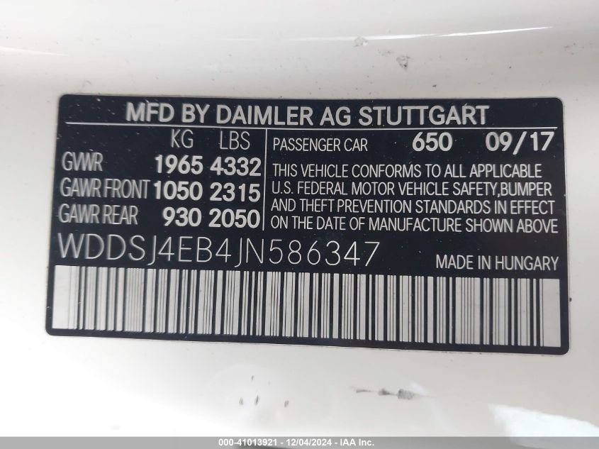 VIN WDDSJ4EB4JN586347 2018 Mercedes-Benz CLA 250 no.9