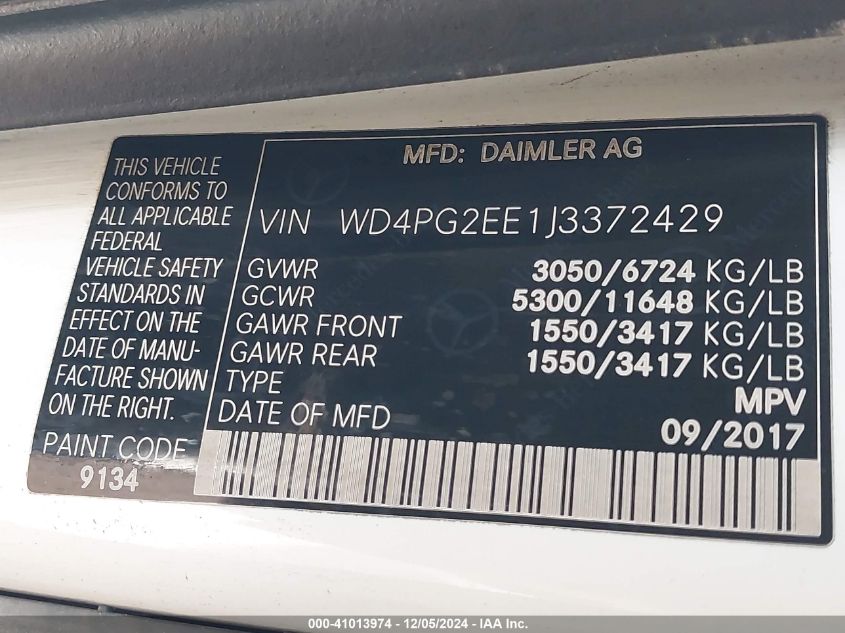 VIN WD4PG2EE1J3372429 2018 Mercedes-Benz Metris no.9