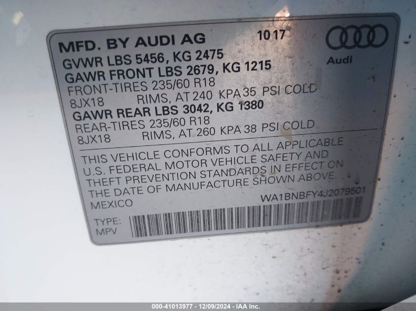 VIN WA1BNBFY4J2079501 2018 Audi Q5, 2.0T Premium/2.... no.9