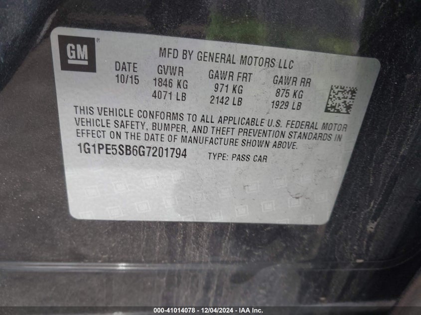 2016 CHEVROLET CRUZE LIMITED VIN: 1G1PE5SB6G7201794
