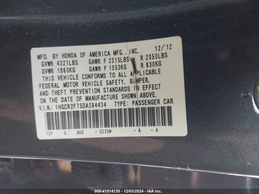 2013 HONDA ACCORD EX - 1HGCR2F75DA084434