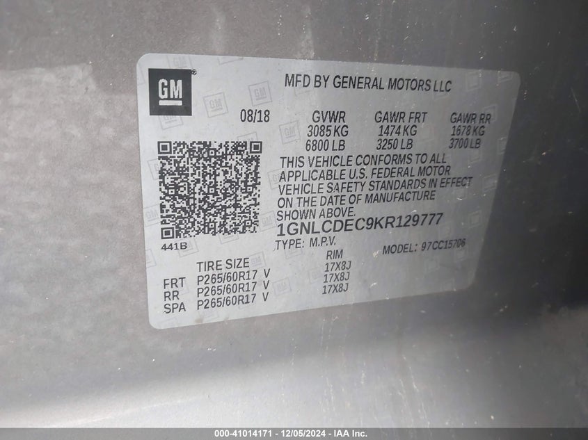 2019 CHEVROLET TAHOE COMMERCIAL FLEET - 1GNLCDEC9KR129777