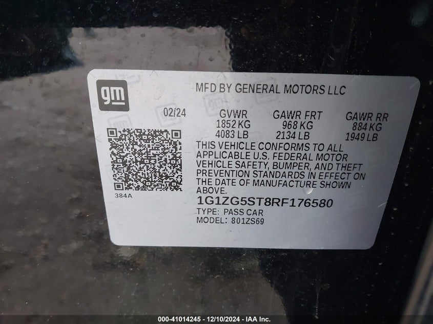 2024 CHEVROLET MALIBU VIN: 1G1ZG5ST8RF176580