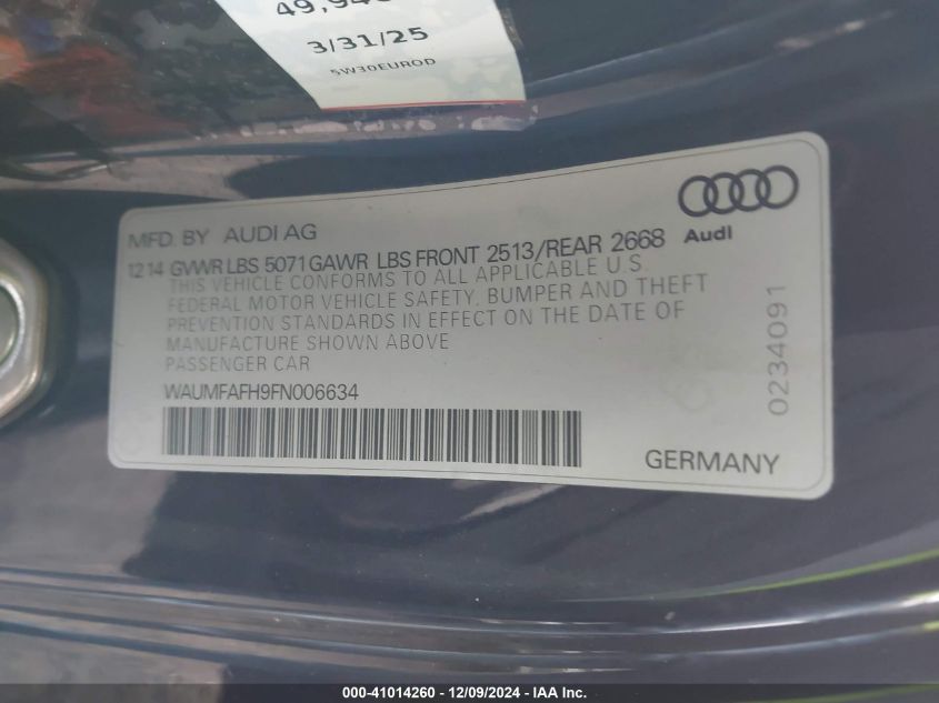 VIN WAUMFAFH9FN006634 2015 Audi A5, 2.0T Premium no.9