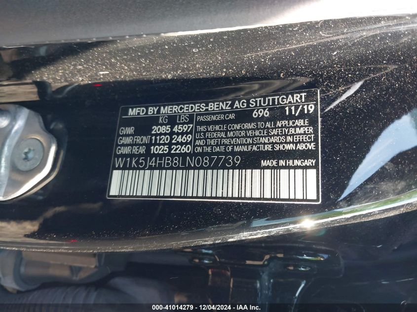 VIN W1K5J4HB8LN087739 2020 Mercedes-Benz CLA 250, 4... no.9