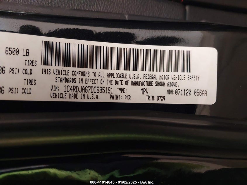 2013 DODGE DURANGO VIN: 1C4RDJAG7DC695191