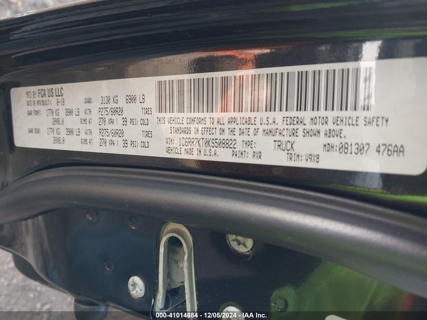 2019 RAM 1500 CLASSIC VIN: 1C6RR7KT0KS508822