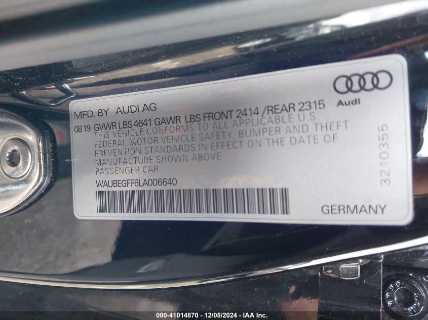 VIN WAUBEGFF6LA006640 2020 Audi A3, Premium 45 Tfsi... no.9