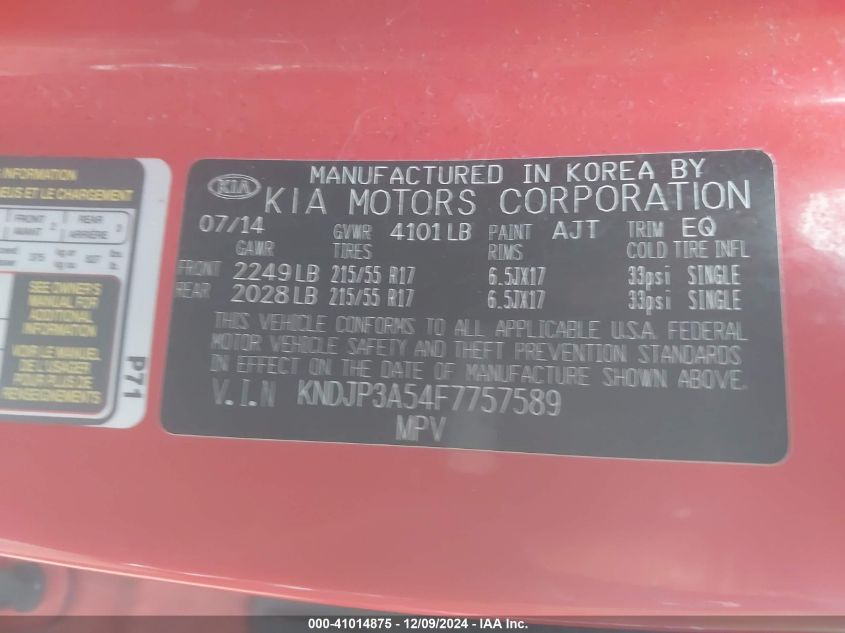 VIN KNDJP3A54F7757589 2015 KIA Soul, + no.9