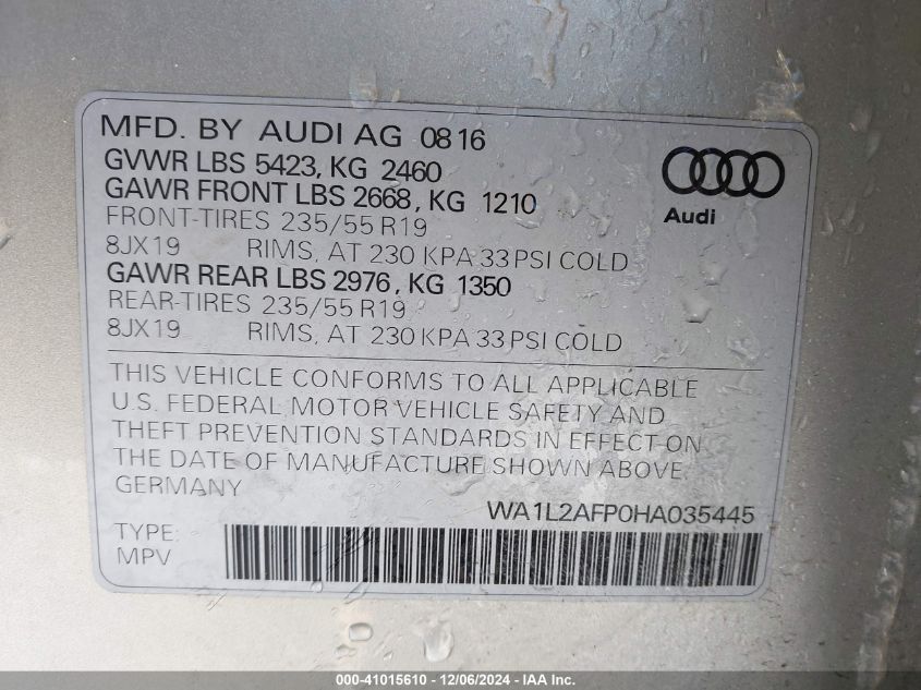 VIN WA1L2AFP0HA035445 2017 Audi Q5, 2.0T Premium no.9