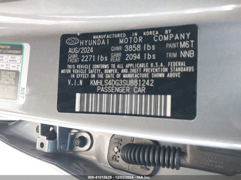 2025 Hyundai Elantra Sel Convenience VIN: KMHLS4DG3SU881242 Lot: 41015629