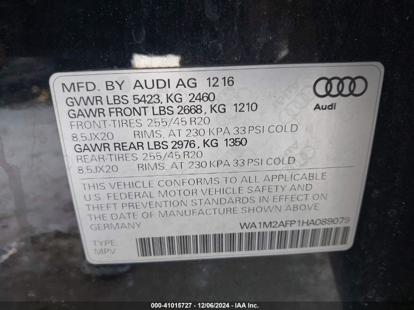 VIN WA1M2AFP1HA089079 2017 Audi Q5, 2.0T Premium no.9