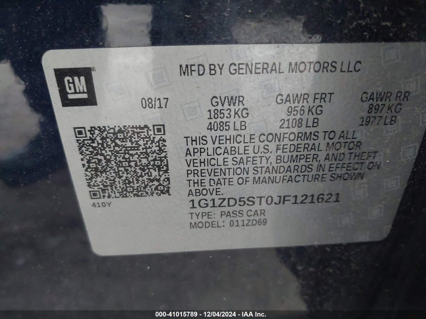 2018 CHEVROLET MALIBU VIN: 1G1ZD5ST0JF121621