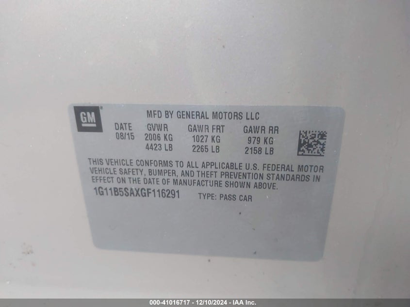 2016 CHEVROLET MALIBU LIMITED LS - 1G11B5SAXGF116291