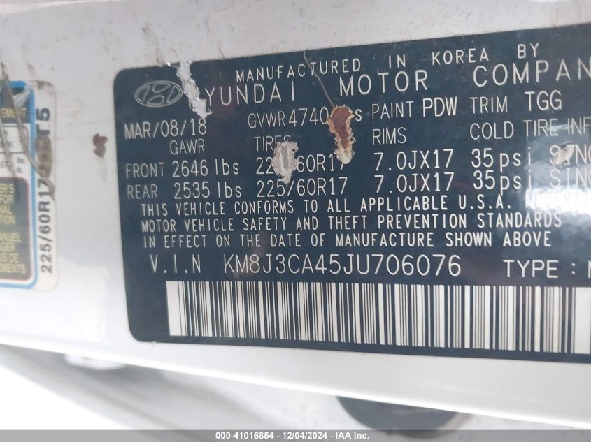 VIN KM8J3CA45JU706076 2018 HYUNDAI TUCSON no.9