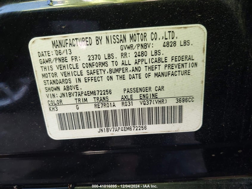 2014 INFINITI Q50 PREMIUM/SPORT - JN1BV7AP4EM672256