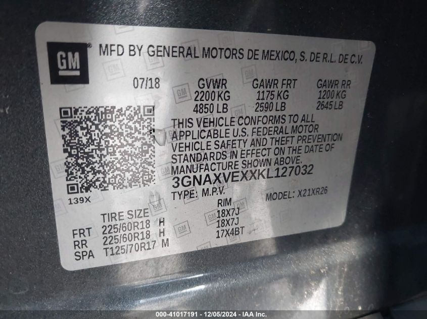 VIN 3GNAXVEXXKL127032 2019 Chevrolet Equinox, LT no.9