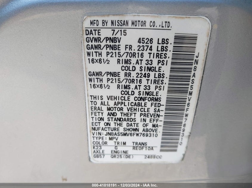 2015 NISSAN ROGUE SELECT S - JN8AS5MV6FW769310