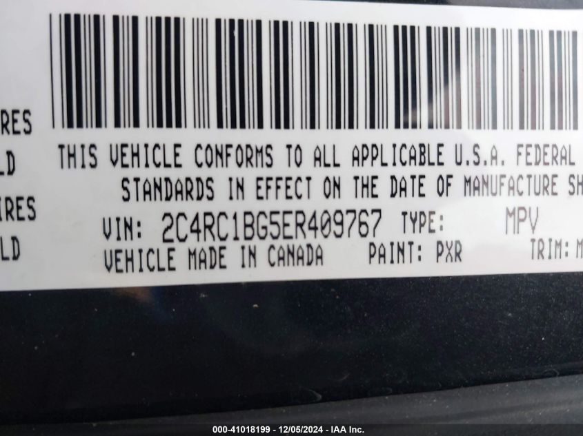 2014 Chrysler Town & Country Touring VIN: 2C4RC1BG5ER409767 Lot: 41018199