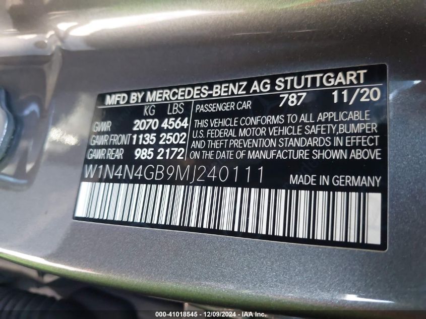 VIN W1N4N4GB9MJ240111 2021 MERCEDES-BENZ GLA 250 no.9