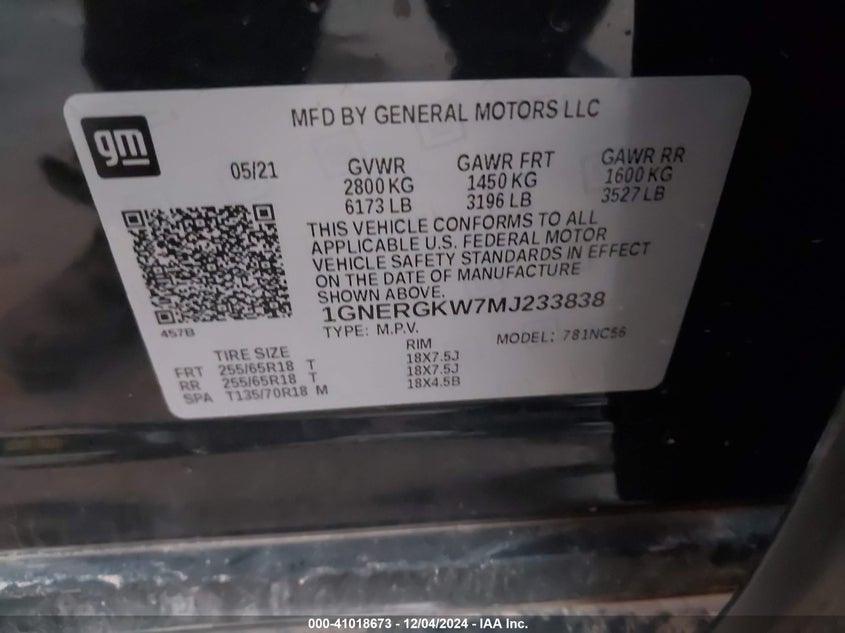 2021 CHEVROLET TRAVERSE FWD LT CLOTH - 1GNERGKW7MJ233838